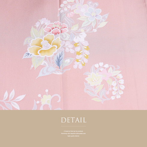 訪問着 リサイクル 身丈164cm 裄68cm 袷 花丸や花唐草柄 ピンク Lサイズ セミフォーマル お洒落 正絹 広衿 Sランク