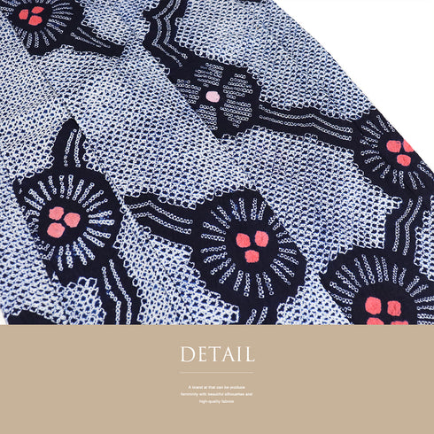 浴衣 リサイクル 夏着物 身丈149cm 裄61.5cm 夏物 絞り 花柄 ジュニアサイズ ネイビー SSサイズ カジュアル お洒落 木綿 洗える着物 バチ衿 Aランク