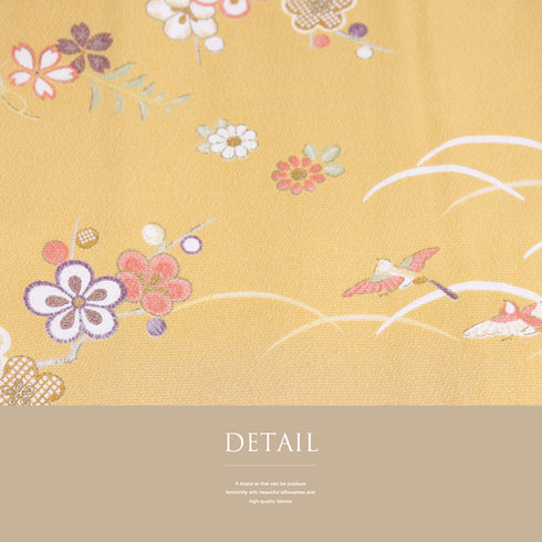 小紋 リサイクル 身丈164.5cm 裄66.4cm 袷 花や鳥柄 オレンジ Lサイズ お洒落 カジュアル 正絹 広衿 Sランク