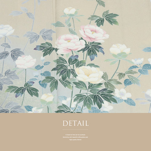 訪問着 リサイクル 身丈156cm 裄62.6cm 袷 手描き友禅花模様 ベージュ Mサイズ フォーマル セミフォーマル 正絹 広衿 Aランク