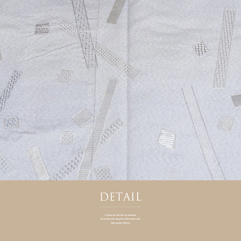 付下げ リサイクル 身丈163.2cm 裄64.7cm 袷 汕頭刺繍 大島紬 グレー Lサイズ お洒落 証紙 正絹 広衿 Sランク