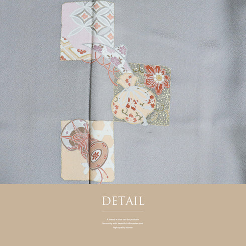 付下げ リサイクル 身丈167cm 裄68.6cm 袷 和楽器柄 グレー LLサイズ フォーマル セミフォーマル 正絹 広衿 Aランク