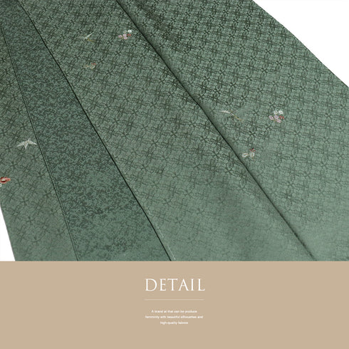 小紋 リサイクル 身丈小紋 リサイクル 身丈156.5cm 裄64.4cm 袷 松葉模様 小花柄刺繍 ガード加工 地紋 グリーン Mサイズ お洒落 しつけ糸 正絹 広衿 Sランク 裄64.4cm 袷 松葉模様 小花柄刺繍 ガード加工 地紋 グリーン Mサイズ お洒落 しつけ糸 正絹 広衿 Sランク