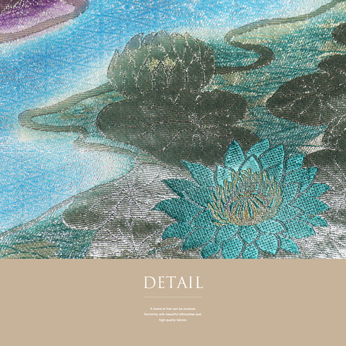 袋帯 リサイクル 帯丈460cm 六通 プラチナ本金箔 未草 ブルー LLサイズ 正絹 Sランク フォーマル お洒落