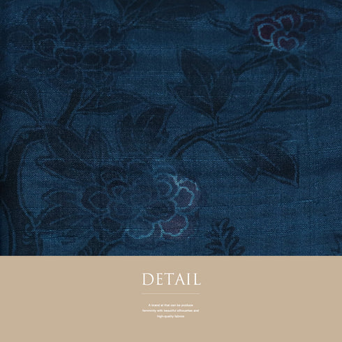 付下げ リサイクル 身丈159.3cm 裄66cm 袷 紬 花柄 木柄 染紬 ブルー Mサイズ お洒落 しつけ糸 正絹 広衿 Sランク