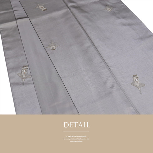 紬 リサイクル 身丈163.4cm 裄68.4cm 袷 ランプ柄 織り出し柄 パープル Lサイズ お洒落 正絹 広衿 Sランク