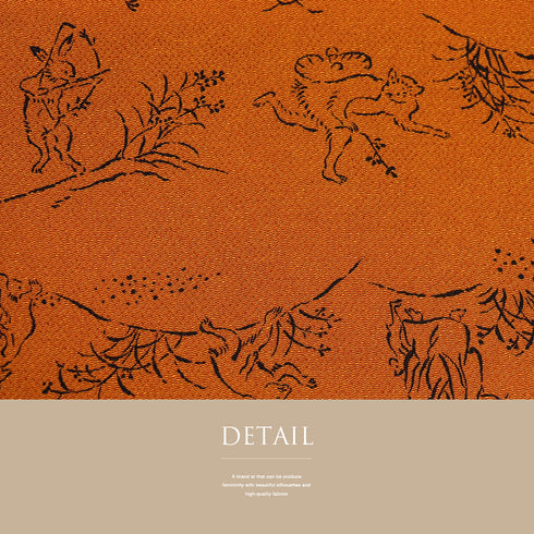 帯揚げ リサイクル お洒落 ちりめん 正絹 オレンジ 鳥獣戯画 未使用品 AG-1209