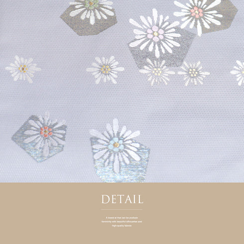 名古屋帯 リサイクル 帯丈362.5cm ポイント柄 花柄 グレー Mサイズ 正絹 Sランク お洒落