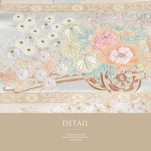 袋帯 リサイクル 帯丈436cm ポイント柄 花車柄 ベージュ Mサイズ 正絹 Sランク フォーマル セミフォーマル