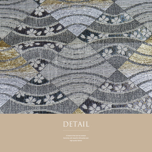 袋帯 リサイクル 帯丈438cm 六通 デザイン格子に桜柄 パールトーン加工 グレー Mサイズ 正絹 新品・未使用品 セミフォーマル お洒落