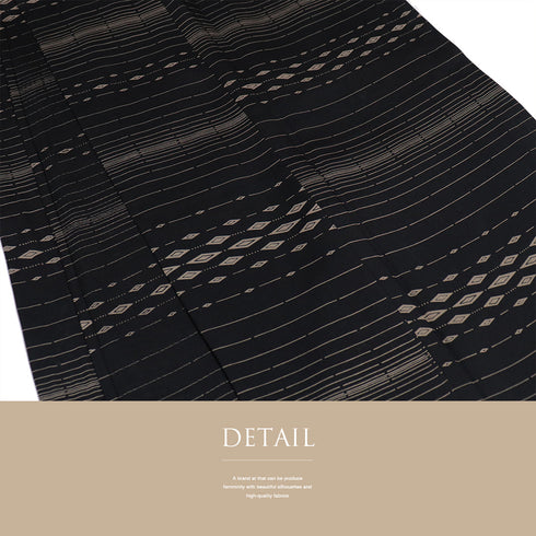 小紋 リサイクル 夏着物 身丈162.5cm 裄66.8cm 夏物 デザイン菱柄 ブラック Lサイズ カジュアル しつけ糸 不明 広衿 Sランク