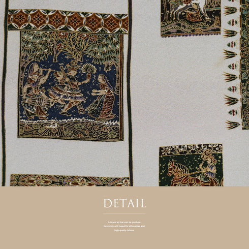 名古屋帯 リサイクル 帯丈379cm 全通 エスニック柄 グレー Mサイズ 正絹 Aランク お洒落