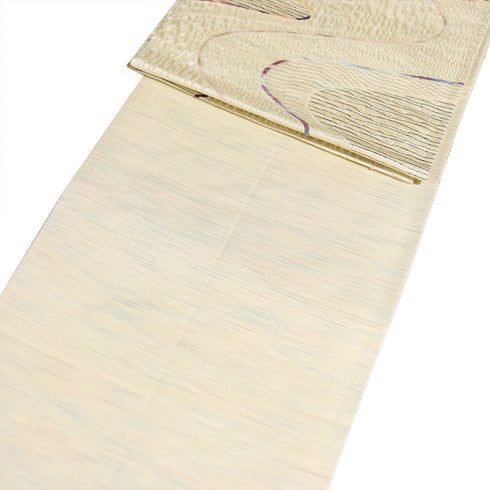 袋帯 リサイクル 帯丈456cm 全通 すくい織り ベージュ Lサイズ 正絹 Sランク カジュアル