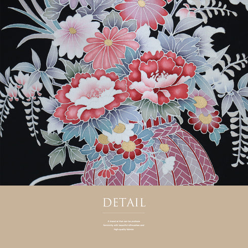 黒羽織 リサイクル 身丈78.3cm 裄64cm 袷 花籠柄 箔 ブラック Sサイズ フォーマル セミフォーマル 一つ紋 しつけ糸 正絹 Sランク