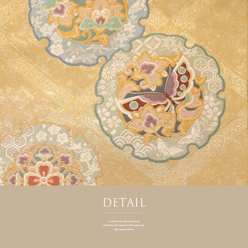 袋帯 リサイクル 帯丈430cm 六通 雪輪模様 華文 花丸 ゴールド Sサイズ 正絹 新品・未使用品 フォーマル セミフォーマル