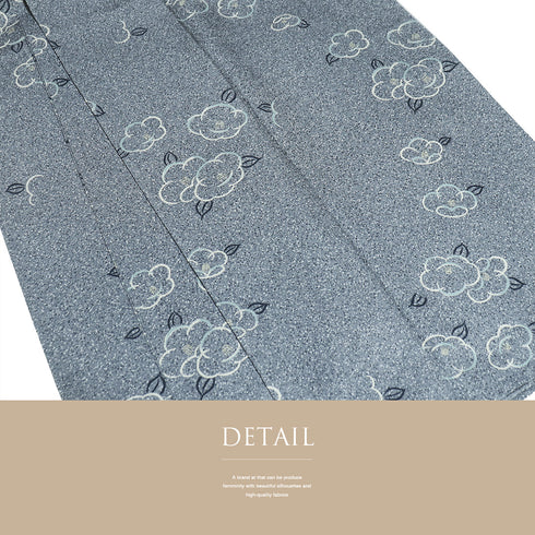 小紋 リサイクル 身丈155cm 裄65.1cm 袷 椿柄 グレー Sサイズ お洒落 カジュアル しつけ糸 正絹 広衿 Sランク