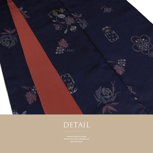 小紋 リサイクル 身丈153.5cm 裄64cm 袷 アンティーク お召し 花柄 ネイビー Sサイズ お洒落 正絹 広衿 Aランク