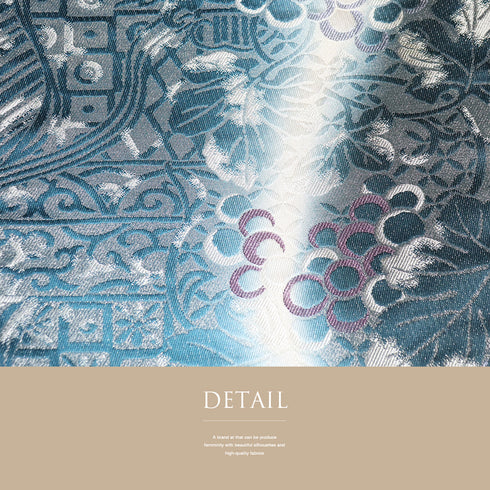 袋帯 リサイクル 帯丈456cm 全通 デザイン葡萄柄 グリーン Lサイズ 正絹 新品・未使用品 セミフォーマル お洒落