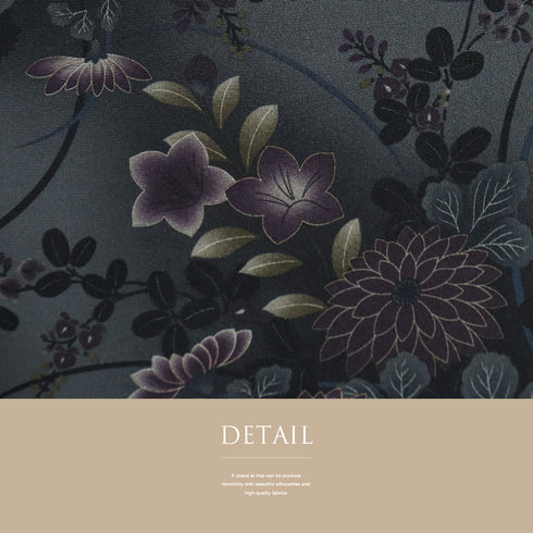 袋名古屋帯 リサイクル 帯丈374cm 全通 撫松庵 花柄 菊・撫子・萩 グレー Mサイズ ポリエステル 新品・未使用品 カジュアル お洒落