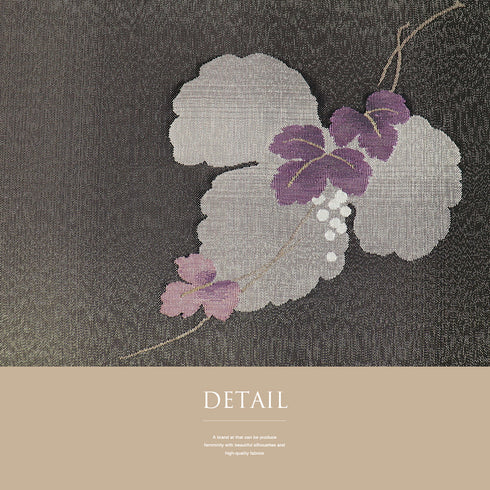 名古屋帯 リサイクル 帯丈383cm ポイント柄 葡萄柄 綴れ織り はればれ加工 ブラウン Lサイズ 正絹 新品・未使用品 お洒落 落款