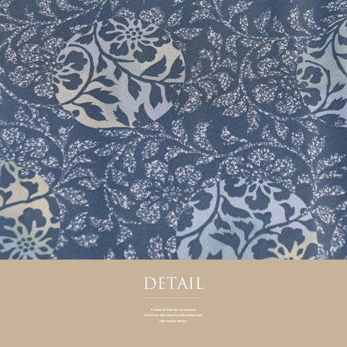 小紋 リサイクル 身丈155cm 裄64.6cm 袷 たたきに蔓草花模様 ブルー Sサイズ お洒落 カジュアル 正絹 広衿 Sランク