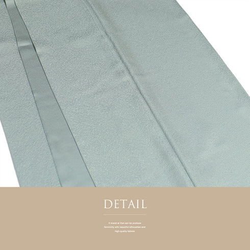 色無地 リサイクル 身丈156.4cm 裄62.7cm 袷 作家物 瑞寶 グリーン Mサイズ セミフォーマル 落款 一つ紋 しつけ糸 正絹 広衿 地紋あり Sランク