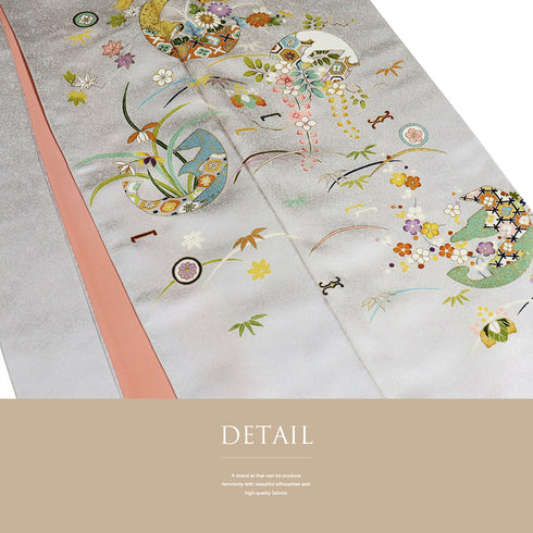 訪問着 リサイクル 身丈162cm 裄66cm 袷 花柄 ホワイト Lサイズ フォーマル セミフォーマル 正絹 広衿 Sランク