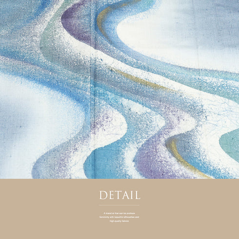 付下げ リサイクル 身丈156cm 裄65cm 袷 紬 流水柄 ゆったりサイズ ブルー Mサイズ お洒落 落款 しつけ糸 正絹 広衿 Sランク