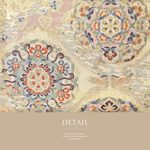 袋帯 リサイクル 帯丈444cm 六通 華文柄 ゴールド Mサイズ 正絹 Sランク フォーマル セミフォーマル