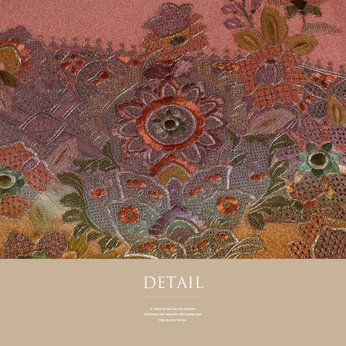 訪問着 リサイクル 身丈168.5cm 裄69.2cm 袷 華唐草柄 汕頭刺繍 オレンジ LLサイズ セミフォーマル 正絹 広衿 Sランク