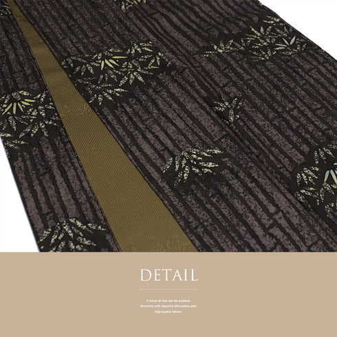 小紋 リサイクル 身丈164.5cm 裄64.8cm 袷 臈纈染め 竹柄 変わり織り 洛遊庵 ブラウン Lサイズ お洒落 カジュアル 正絹 広衿 Sランク