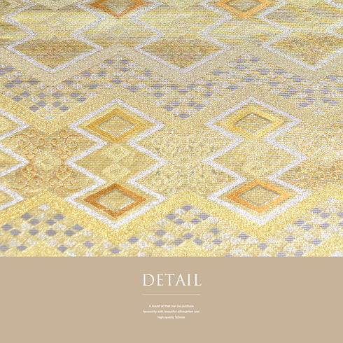 袋帯 リサイクル 帯丈444cm 六通 デザイン菱柄 ゴールド Mサイズ 正絹 Sランク フォーマル お洒落