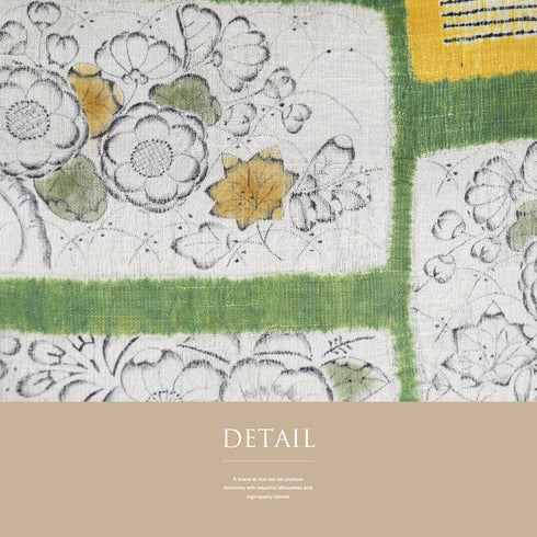 袋帯 リサイクル 帯丈464cm ポイント柄 辻が花風柄 グリーン LLサイズ 正絹 新品・未使用品 お洒落