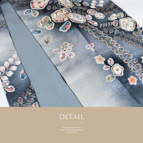 リサイクル 身丈159.5cm 裄66cm 袷 辻ヶ花 ぼかし ブルー Mサイズ お洒落 落款 正絹 広衿 Sランク