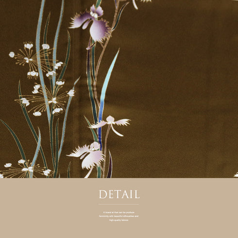 付下げ リサイクル 身丈158.4cm 裄64.4cm 袷 サギ草柄 ブラウン Mサイズ セミフォーマル しつけ糸 正絹 広衿 Sランク