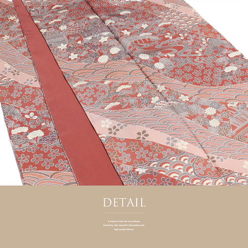 小紋 リサイクル 身丈159.6cm 裄64.4cm 袷 風景に松や菊柄 総柄 ゆったりサイズ ピンク Mサイズ お洒落 正絹 広衿 Sランク