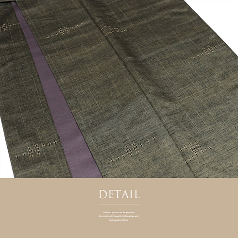 紬 リサイクル 身丈160.3cm 裄63.6cm 袷 幾何学柄 グリーン Mサイズ カジュアル 正絹 バチ衿 Sランク