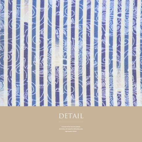 訪問着 リサイクル 身丈161.8cm 裄65.6cm 袷 ゆったりサイズ 花唐草模様 デザイン縞模様 ブルー Lサイズ お洒落 正絹 広衿 Sランク