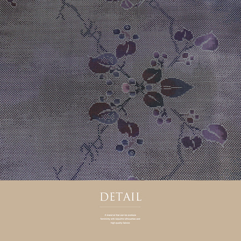 紬 リサイクル 身丈159cm 裄63.4cm 袷 草木柄 パープル Mサイズ カジュアル お洒落 正絹 広衿 Aランク