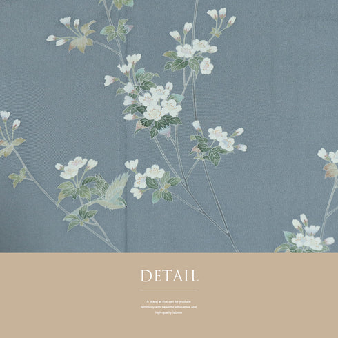 訪問着 リサイクル 身丈151cm 裄62.4cm 袷 花鳥柄 峰山 グレー Sサイズ お洒落 落款 正絹 広衿 Sランク