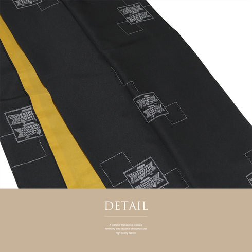 小紋 リサイクル 身丈164.3cm 裄66.5cm 袷 鯉のぼり柄 ブラック Lサイズ お洒落 カジュアル ポリエステル 洗える着物 広衿 Sランク