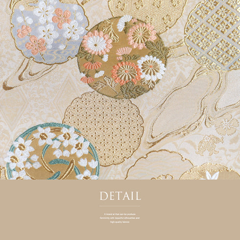 袋帯 リサイクル 帯丈464cm 全通 雪輪に花柄 蔦柄 ゴールド LLサイズ 正絹 未使用品 フォーマル セミフォーマル