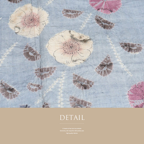 付下げ リサイクル 身丈162.7cm 裄64.8cm 袷 紬 巻き上げ絞りに花柄 ブルー Lサイズ お洒落 正絹 広衿 Aランク