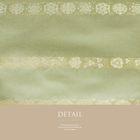 袋帯 リサイクル 帯丈444cm 六通 横段唐花模様 グリーン Mサイズ 正絹 新品・未使用品 フォーマル