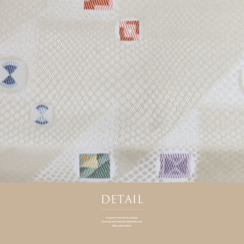 名古屋帯 リサイクル 帯丈372.5cm 六通 デザイン小紋柄 ベージュ Mサイズ 正絹 未使用品 お洒落 カジュアル