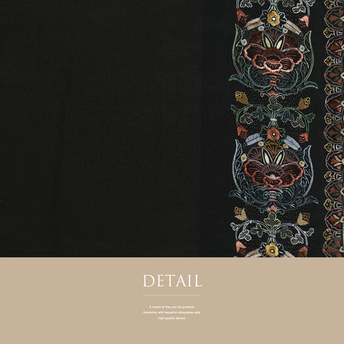 付下げ リサイクル 身丈162cm 裄64.6cm 袷 付下げ訪問着 紬 汕頭刺繍 相良刺繍 オリエンタル柄 ブラック Lサイズ お洒落 正絹 広衿 Sランク