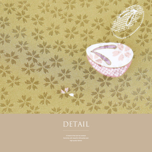 長襦袢 リサイクル 身丈128.8cm 裄66cm 袷 ぽっくりや桜柄 地紋 後身頃居敷当て付き イエロー Mサイズ お洒落 正絹 Sランク