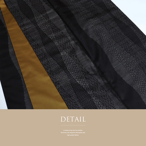 紬 リサイクル 身丈163.8cm 裄68.8cm 袷 デザイン縦枠 ブラック Lサイズ お洒落 カジュアル 正絹 広衿 Sランク