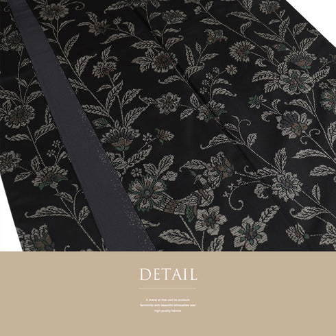 訪問着 リサイクル 身丈160.2cm 裄66.6cm 袷 紬 二代目川村久太郎 草花柄 鳥柄 ブラック Mサイズ お洒落 落款 正絹 広衿 Sランク