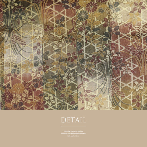 コート リサイクル 身丈133.2cm 裄66cm 袷 ロングコート 千代太衿 パールトーン加工 籠目に花草柄 ブラウン Mサイズ お洒落 正絹 Sランク